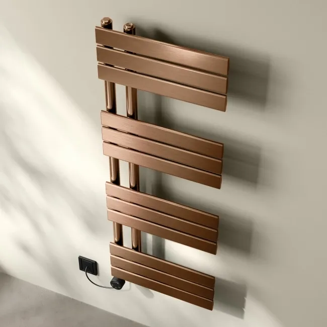 Seville Electric Brushed Copper Designer Flat Panel Heated Towel Rail 1200x450mm