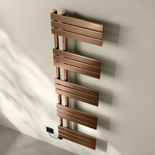 Seville Electric Brushed Copper Designer Flat Panel Heated Towel Rail 1600x450mm