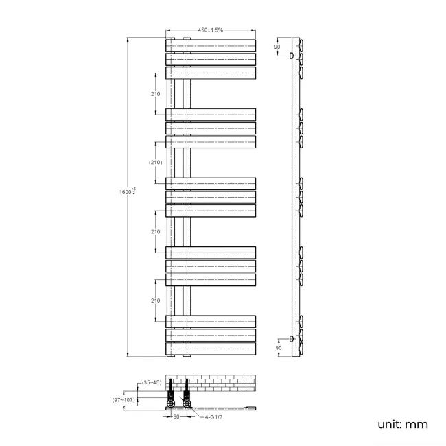 Seville Electric Brushed Copper Designer Flat Panel Heated Towel Rail 1600x450mm