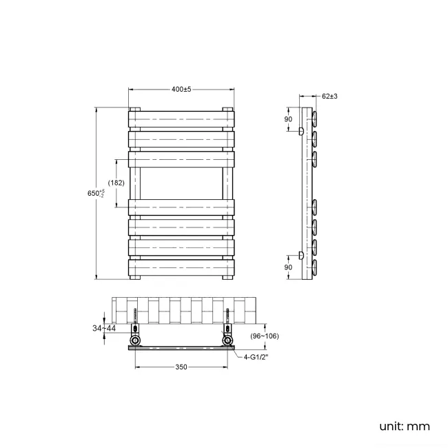 Santorini Electric Brushed Copper Flat Panel Heated Towel Rail 650x400mm