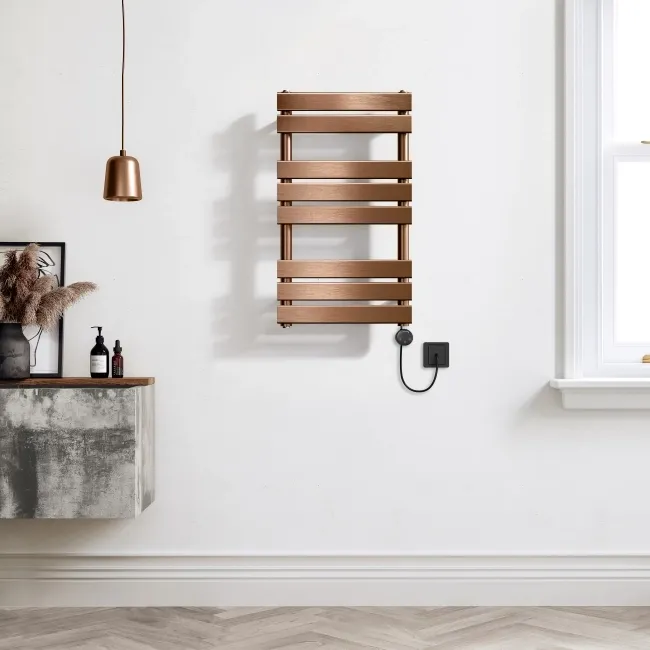 Santorini Electric Brushed Copper Flat Panel Heated Towel Rail 800x450mm