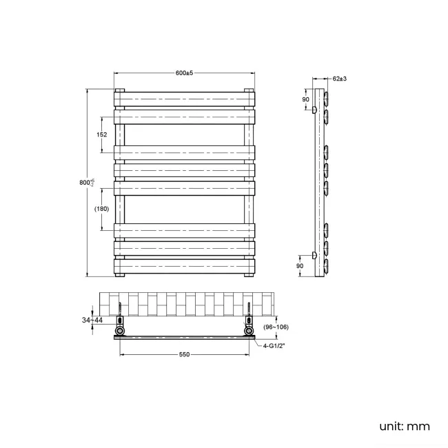 Santorini Electric Brushed Copper Flat Panel Heated Towel Rail 800x600mm