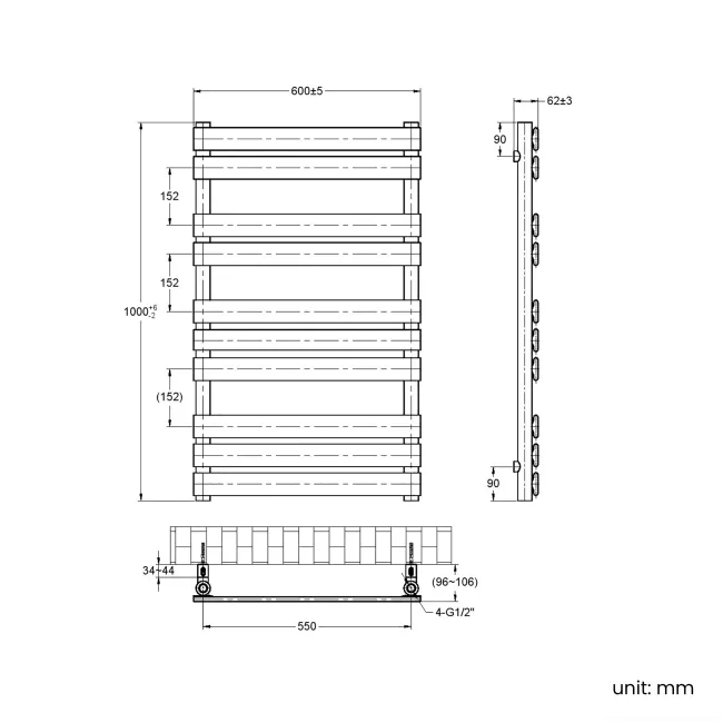 Santorini Electric Brushed Copper Flat Panel Heated Towel Rail 1000x600mm