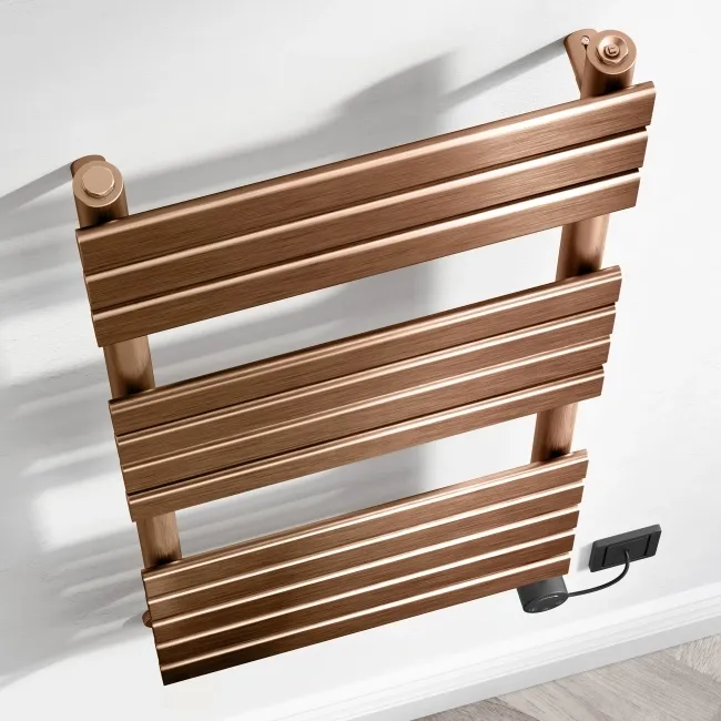 Santorini Electric Brushed Copper Flat Panel Heated Towel Rail 1200x450mm