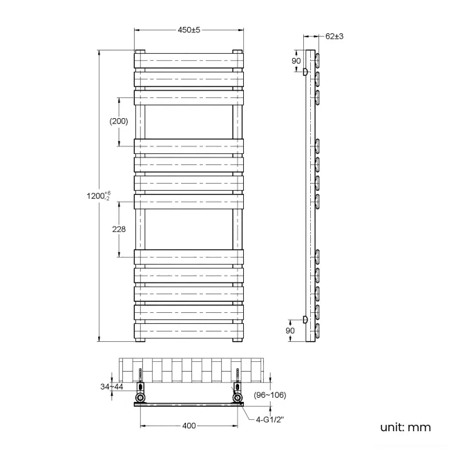 Santorini Electric Brushed Copper Flat Panel Heated Towel Rail 1200x450mm