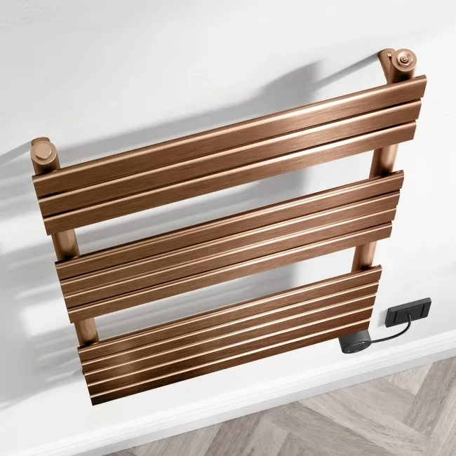 Santorini Electric Brushed Copper Flat Panel Heated Towel Rail 1200x600mm