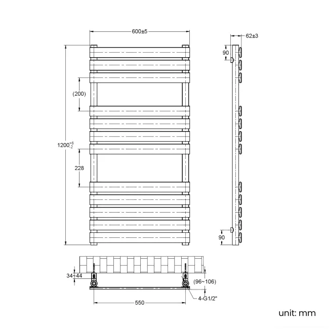Santorini Electric Brushed Copper Flat Panel Heated Towel Rail 1200x600mm