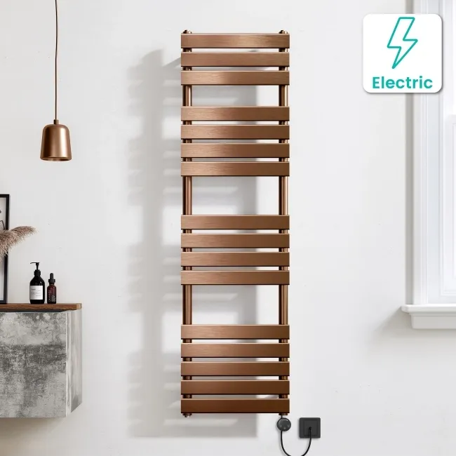 Santorini Electric Brushed Copper Flat Panel Heated Towel Rail 1600x450mm