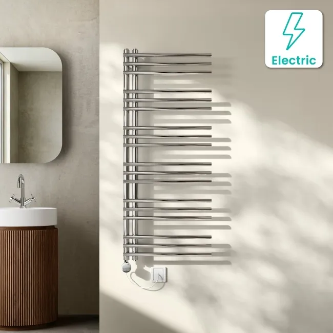 Cannes Electric Chrome Designer Heated Towel Rail 1200x500mm