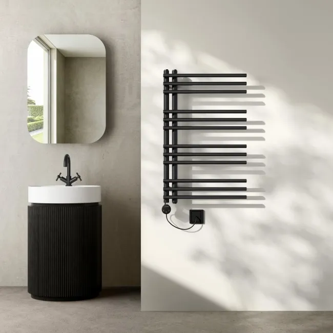 Cannes Electric Matt Black Designer Heated Towel Rail 800x500mm