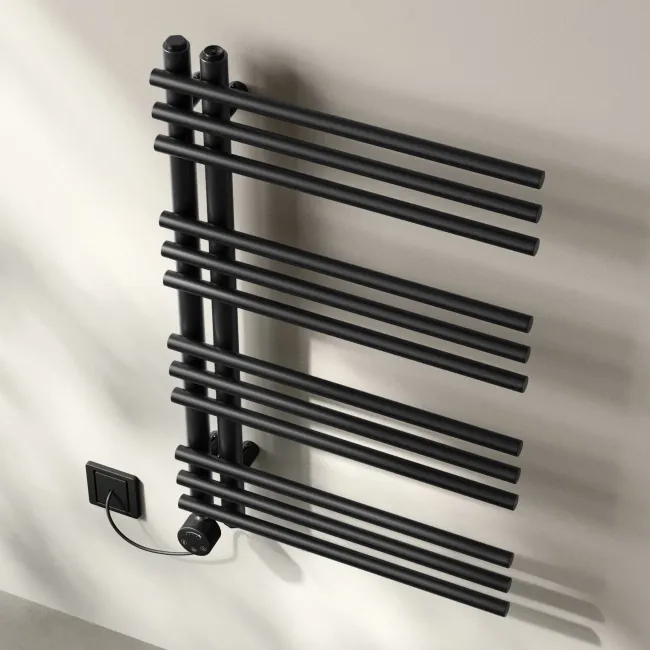 Cannes Electric Matt Black Designer Heated Towel Rail 800x500mm