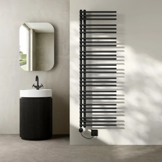 Cannes Electric Matt Black Designer Heated Towel Rail 1600x500mm