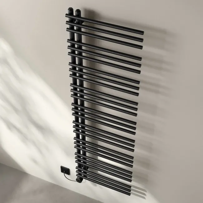 Cannes Electric Matt Black Designer Heated Towel Rail 1600x500mm