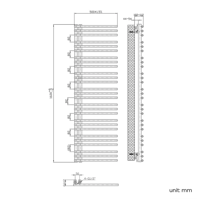 Cannes Electric Matt Black Designer Heated Towel Rail 1600x500mm