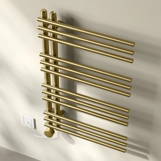 Cannes Electric Brushed Brass Designer Heated Towel Rail 800x500mm