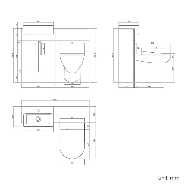 Harper Charcoal Elm Combination Vanity Basin with Marble Top & Aruba Toilet 1000mm