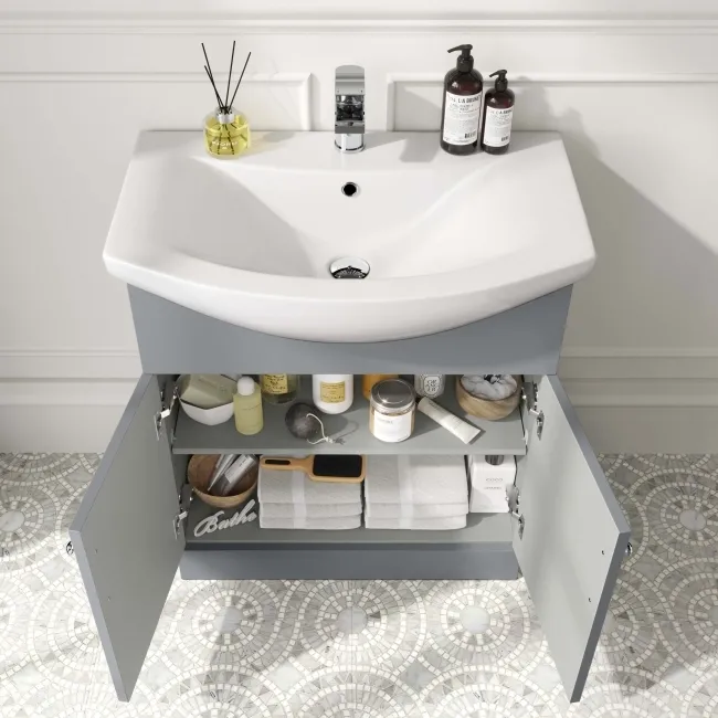 Capri Fog Grey Basin Vanity and Back To Wall Unit 1350mm (Excludes Toilet) - Chrome Handles