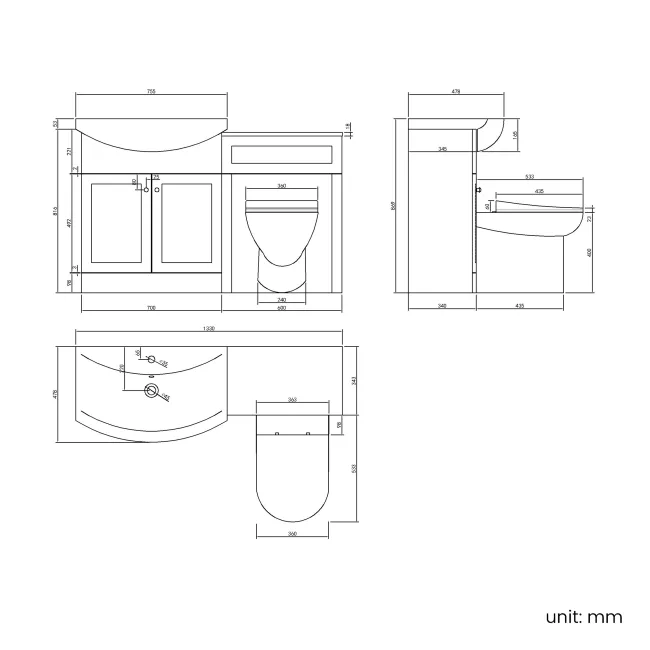 Capri Fog Grey Combination Vanity Basin and Aruba Toilet 1350mm - Chrome Handles