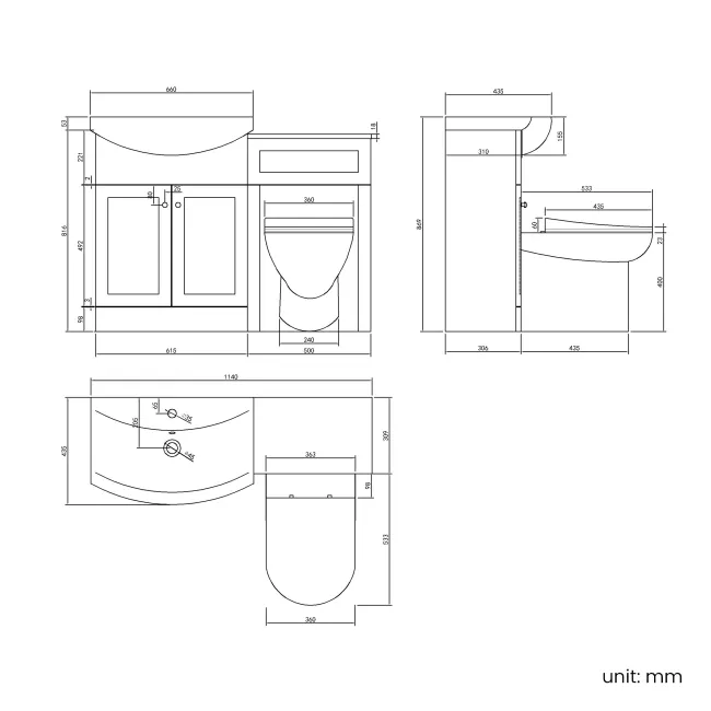 Capri Slate Grey Combination Vanity Basin and Aruba Toilet 1150mm - Chrome Handles