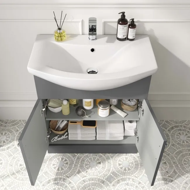 Capri Slate Grey Basin Vanity and Back To Wall Unit 1350mm (Excludes Toilet) - Chrome Handles