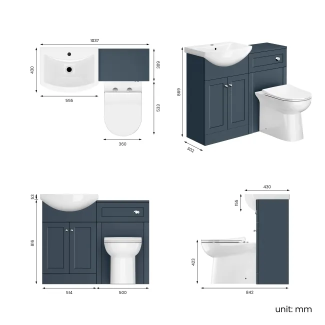 Capri Navy Blue Combination Vanity Basin and Aruba Toilet 1050mm - Chrome Handles