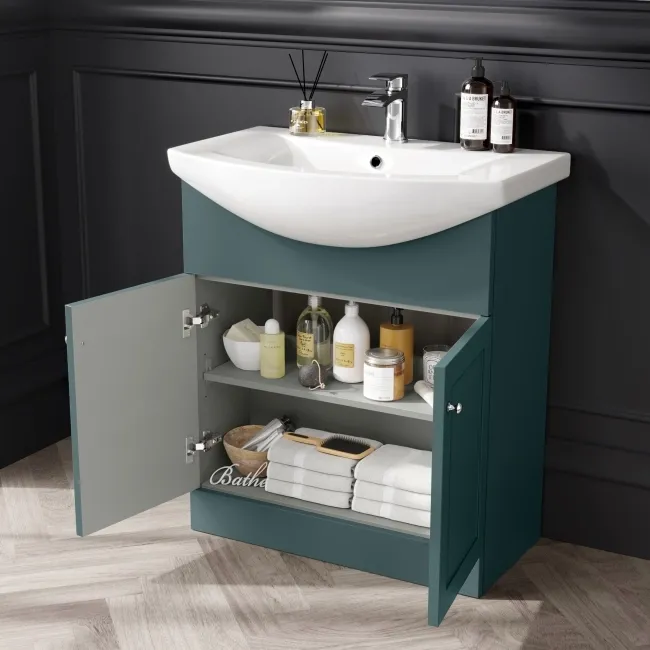 Capri Mystic Green Combination Vanity Basin and Aruba Toilet 1350mm - Chrome Handles