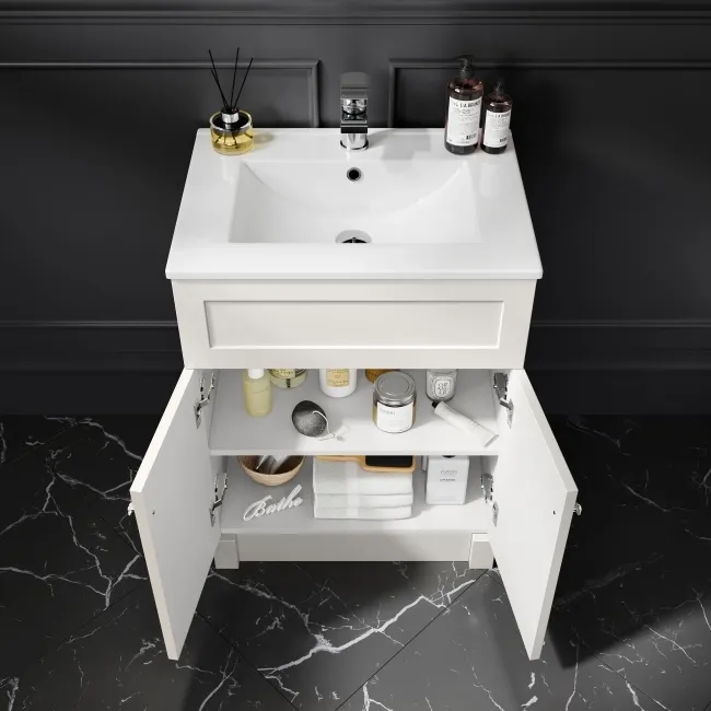 Milos Cotton White Combination Vanity Basin and Aruba Toilet 1100mm - Chrome Handles