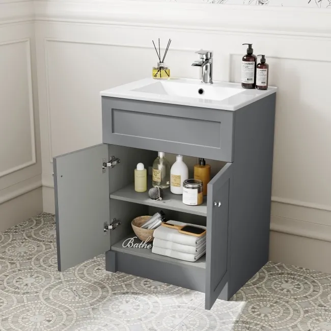 Milos Fog Grey Combination Vanity Basin and Aruba Toilet 1100mm - Chrome Handles