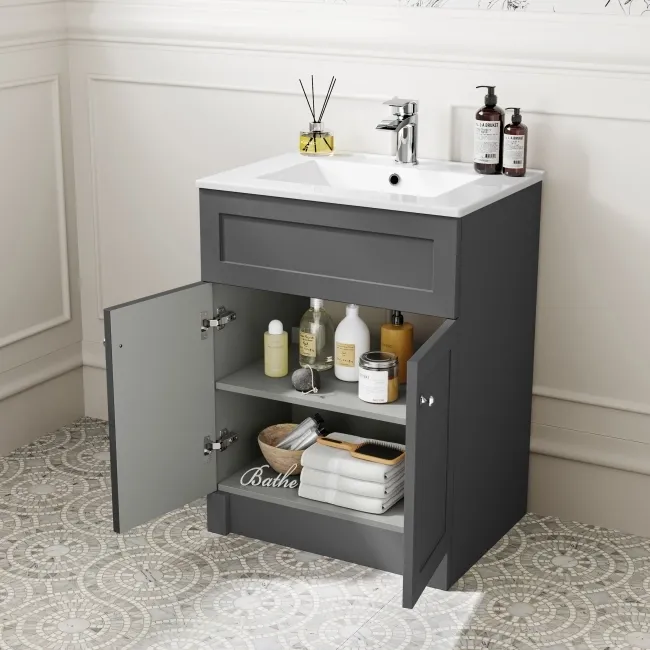 Milos Slate Grey Combination Vanity Basin and Aruba Toilet 1100mm - Chrome Handles