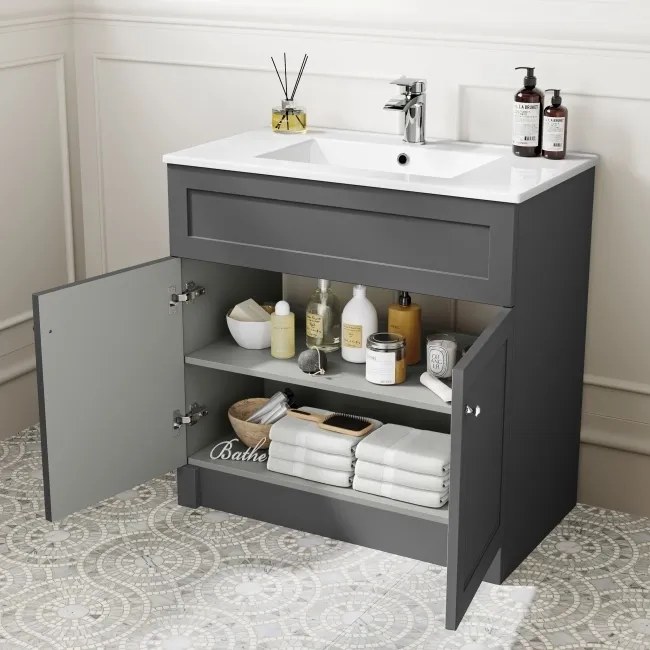 Milos Slate Grey Combination Vanity Basin and Aruba Toilet 1300mm - Chrome Handles