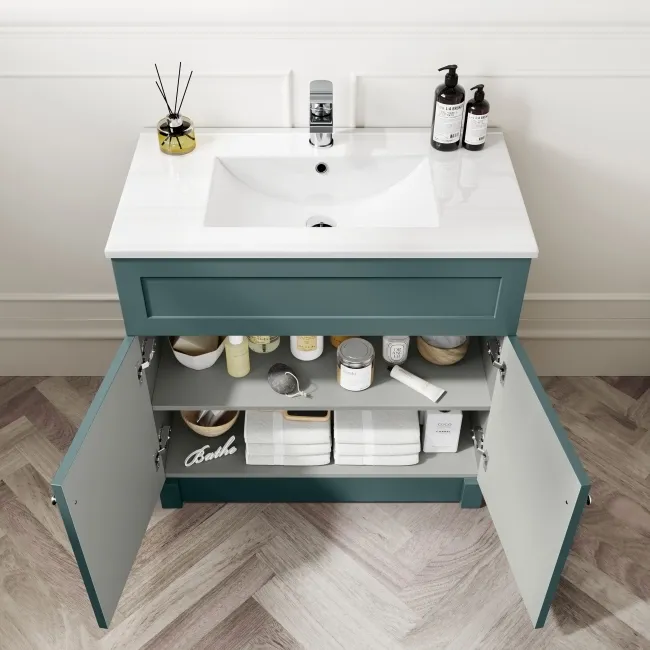 Milos Mystic Green Combination Vanity Basin and Aruba Toilet 1300mm - Chrome Handles