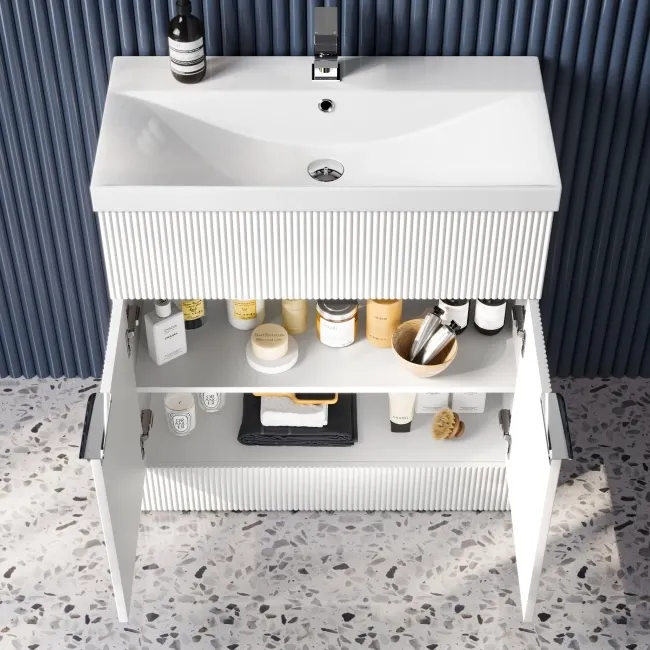 Havana Fluted Coastal White Combination Vanity Basin and Miami Toilet 1300mm - Chrome Handles
