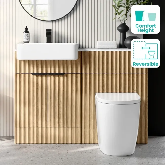Sicily Fluted Country Oak Combination Vanity Basin with Marble Top & Utah Comfort Height Toilet 1200mm - Black Accents
