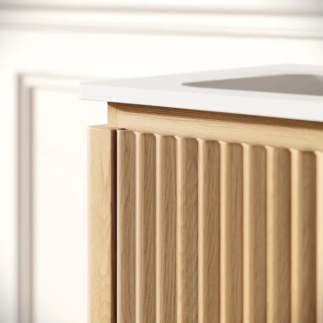 Maru Oak Wood Grain Vanity Unit & Matt White Stone Basin 800mm