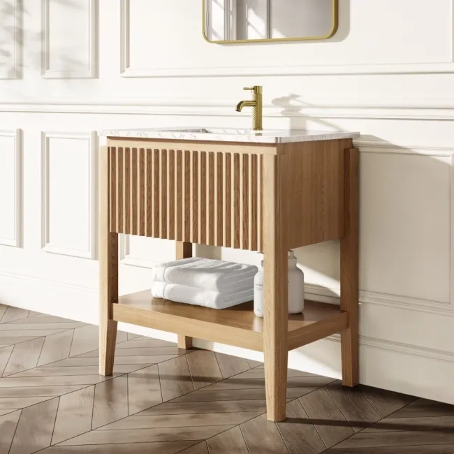 Maru Oak Carrara Marble Vanity Unit & Undermount Basin 800mm