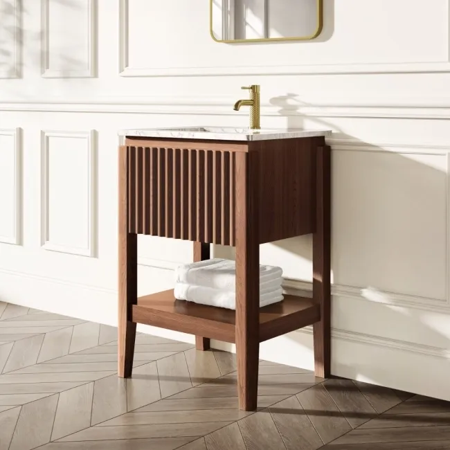 Maru Walnut Carrara Marble Vanity Unit & Undermount Basin 600mm