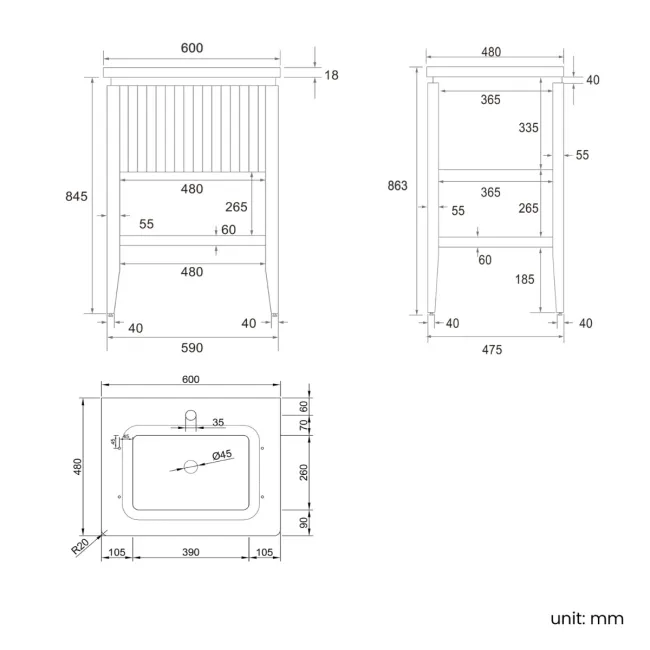 Maru Walnut Carrara Marble Vanity Unit & Undermount Basin 600mm