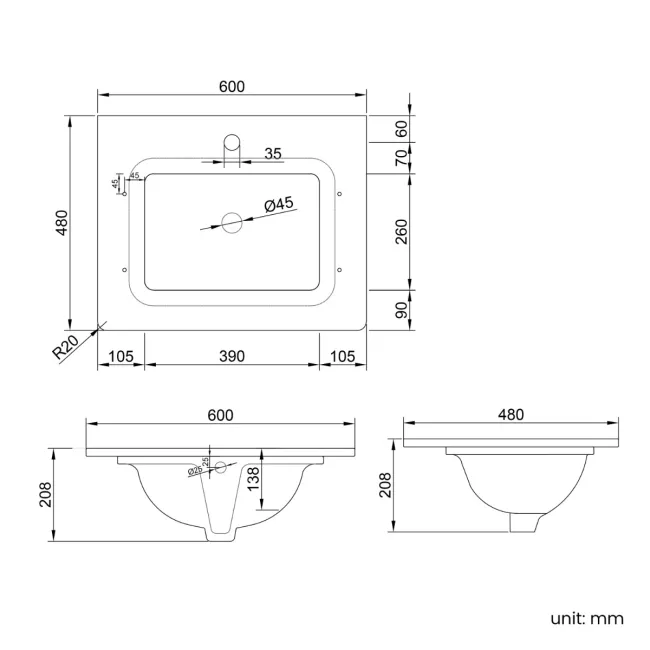 Maru Walnut Carrara Marble Vanity Unit & Undermount Basin 600mm