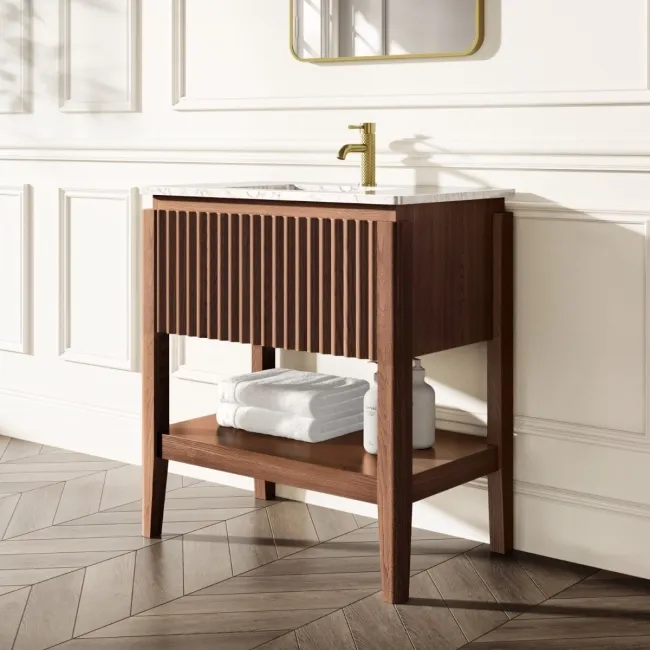 Maru Walnut Carrara Marble Vanity Unit & Undermount Basin 800mm