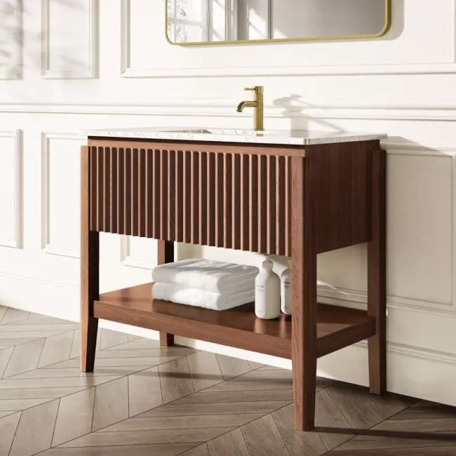 Maru Walnut Carrara Marble Vanity Unit & Undermount Basin 1000mm