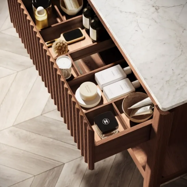 Maru Walnut Wood Grain Vanity Cabinet 1000mm with Carrara Marble Top - Basin Not Included
