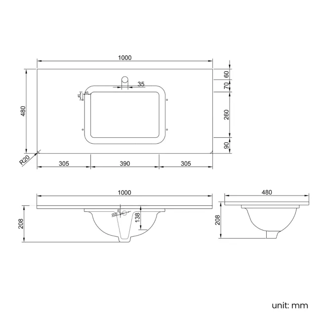 Maru Black Oak Carrara Marble Vanity Unit & Undermount Basin 1000mm