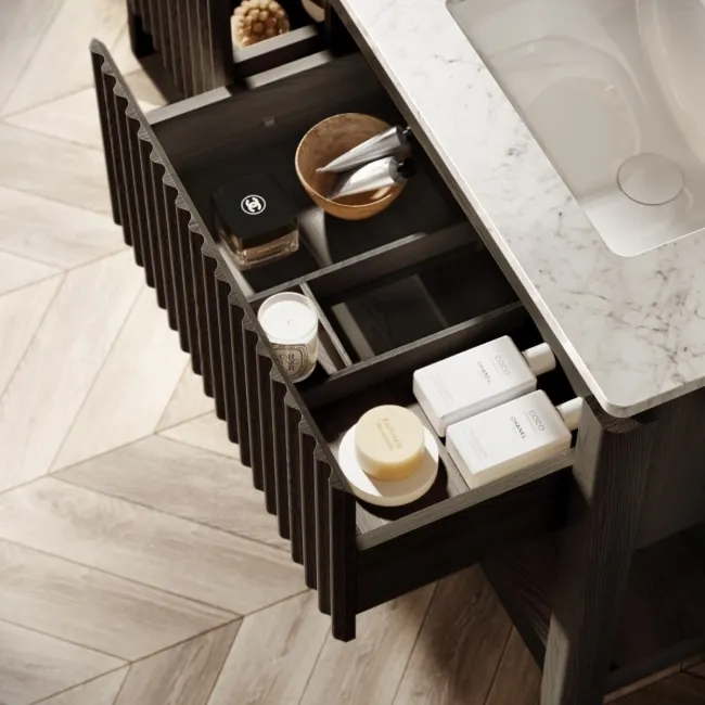 Maru Black Oak Carrara Marble Vanity Unit & Undermount Basin 1400mm