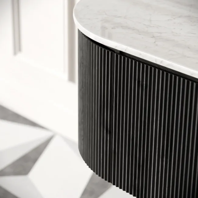 Positano Black Oak Curved Wall Hung Vanity Drawer with Carrara Marble Top 800mm - Basin Not Included