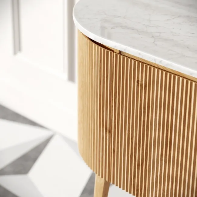 Positano Natural Oak Curved Vanity Unit with Carrara Marble Top 1000mm - Basin Not Included