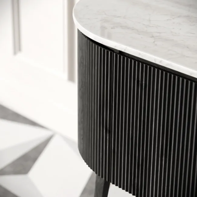 Positano Black Oak Curved Vanity Unit with Carrara Marble Top 1200mm - Basin Not Included