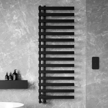 Palermo Matt Black Designer Heated Towel Rail 1600x600mm