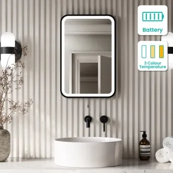 Mila Battery Powered Black Framed Illuminated LED Mirror 600x400mm