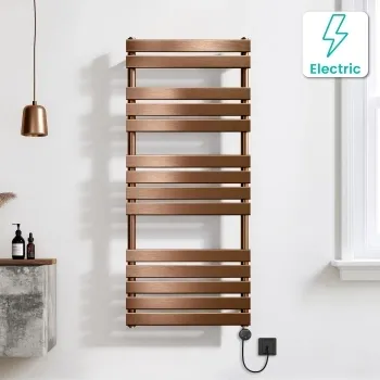 Santorini Electric Brushed Copper Flat Panel Heated Towel Rail 1400x600mm