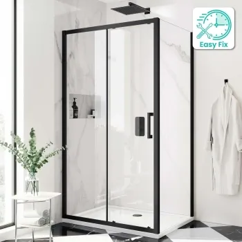 Hamburg Matt Black Easy Clean 8mm Sliding Shower Enclosure 1100x800mm - Easy Fix
